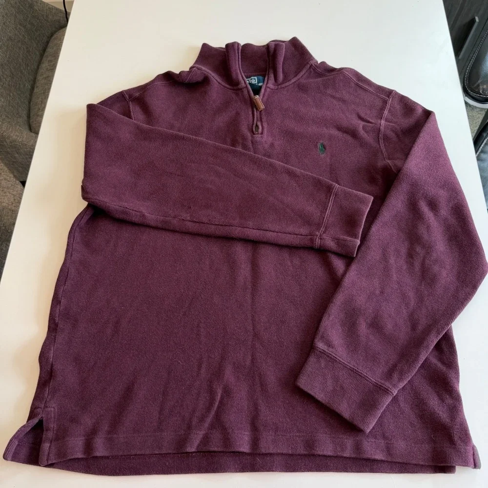 Polo‎ Ralph Lauren Mens Large Burgundy Maroon 100% Cotton Quarter Zip Pullover